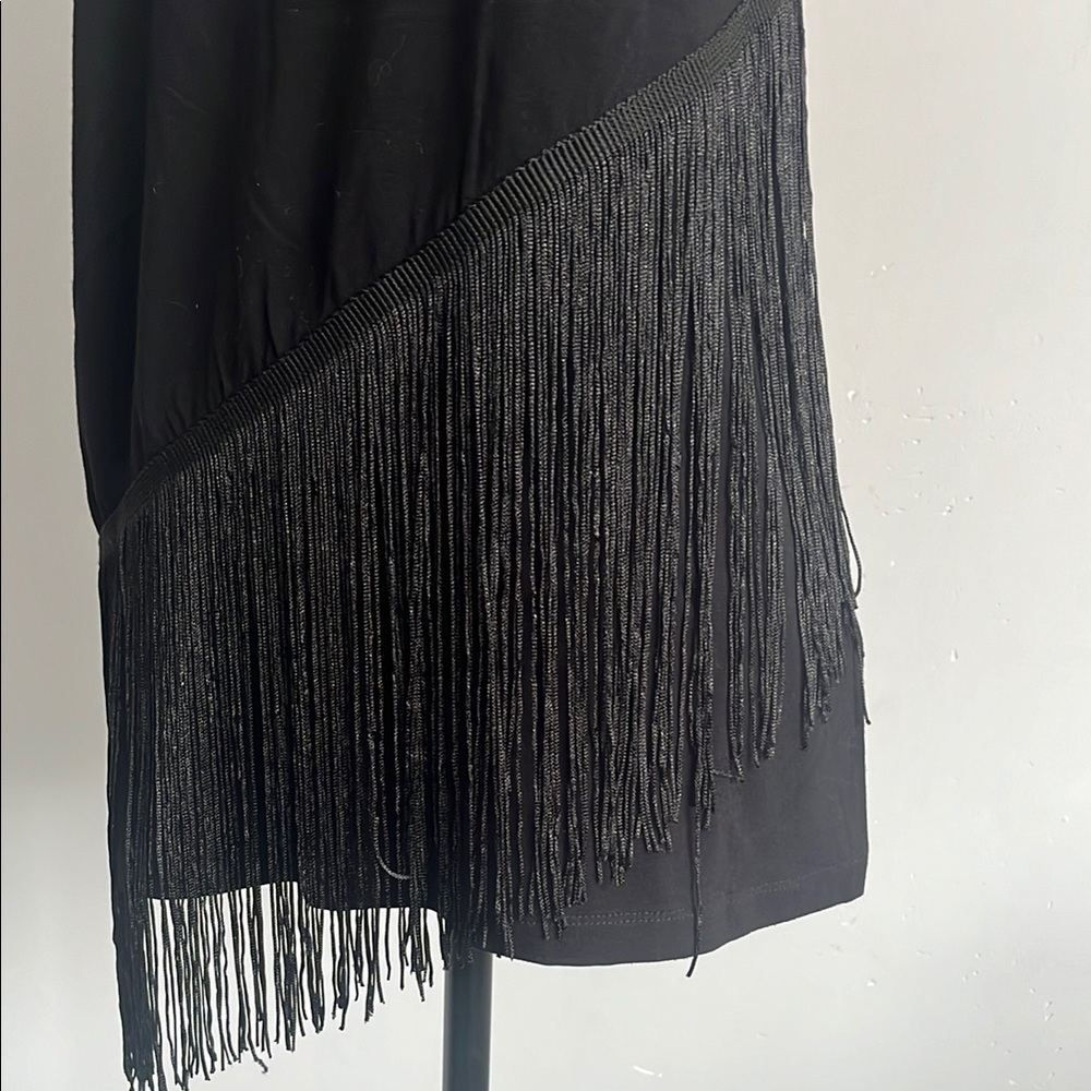 Yest Black Asymmetrical Fringe Tank Textured Minimal Size Small - Picture 4 of 6